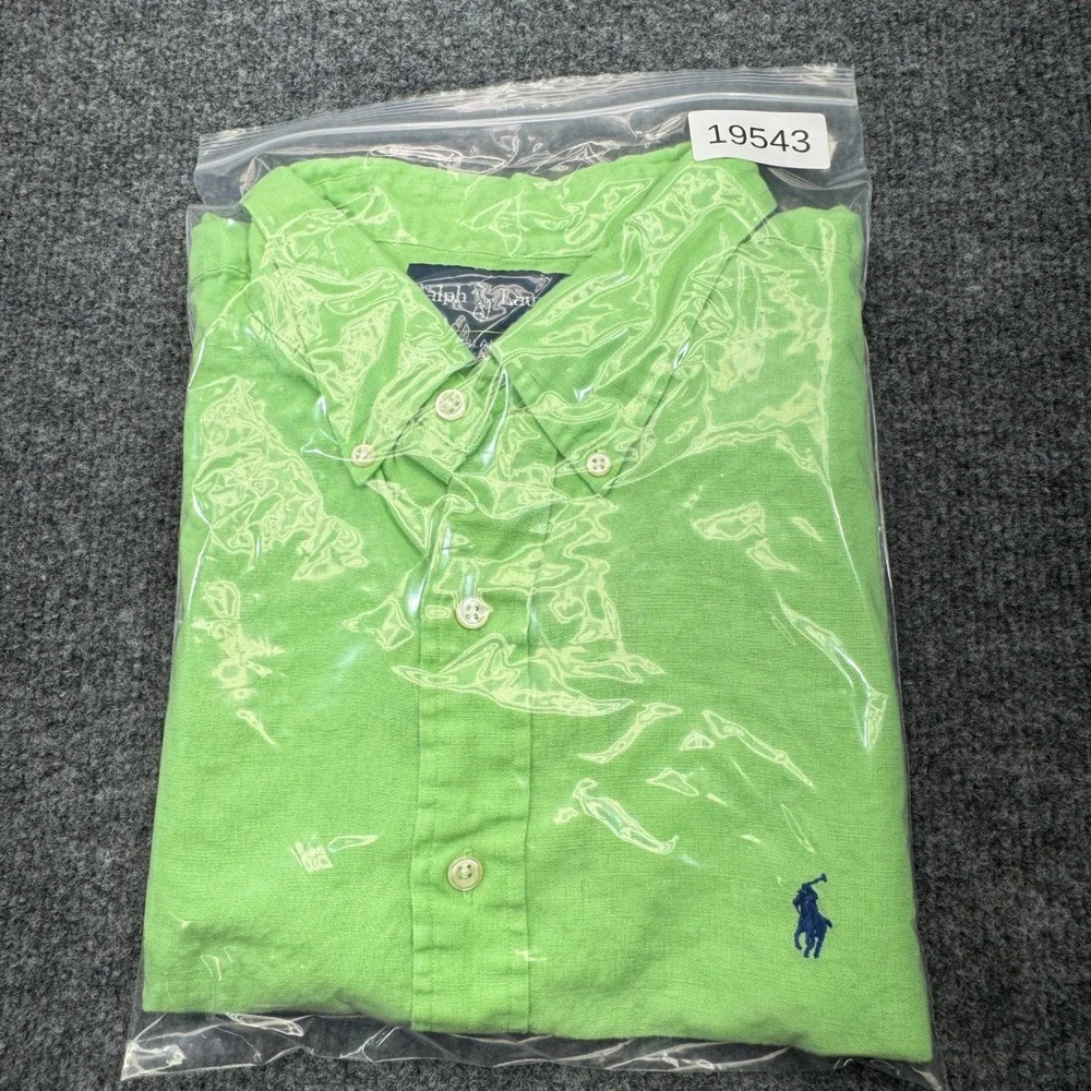 Vintage Polo Ralph Lauren Linen Shirt Mens XL Green Button Up Short Sleeve 90s